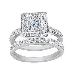 Princess Cut 1ct Diamond Bridal Set in 14k White Gold (GH I1 Size 4-9)