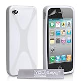 Custodia Apple iPhone 4 / 4S Morbido Bianco Silicone X-Linea Caso Con Schermo Pellicola Protezionedi Yousave Accessories