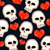Wallmonkeys Peel and Stick Wall Decals - Heart and Skull Pattern on Black - Removable Graphic