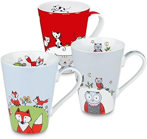 Konitz Waechtersbach Globetrotter Blue/White/Red Bone China Fox/Cat/Owl Mugs (Pack of 3)