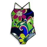 Cruz - Girls One Piece 70's Floral Swimsuit, Navy, Multi