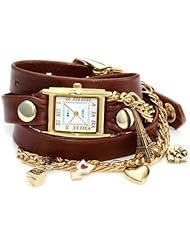La Mer Collections - Paris Charms Brown Leather Wrap Watch