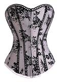 Silver satin and black lace overlay corset (A3029)