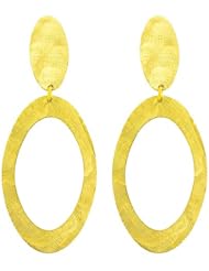 14 Karat Yellow Gold Satin Oval Dangle Earrings