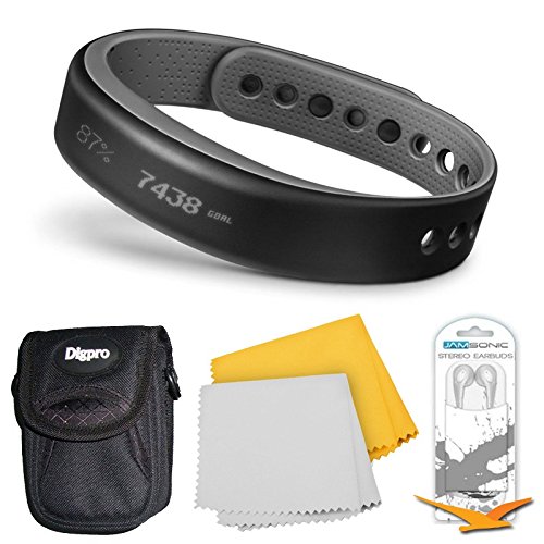 Garmin vivosmart Bluetooth Fitness Band Activity Tracker - Small - Slate Bundle - Includes Activity Tracker, Noise Isolation Headphones, Carrying Case and 1 Piece Micro Fiber Cloth