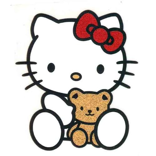 Hello Kitty wearing red bow holding teddy bear Iron On