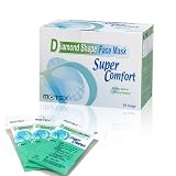 (Size L: 9.25cm x 17cm) Unique "Diamond Shape" Face Mask By Motex, Earloop, 3 Ply, Box of 50, Polybagged for Individual Storage