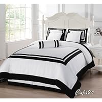 White with Black Square Hotel Duvet Cover 7 Piece Bedding Set for Queen Bed