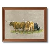 Texas Longhorn Steer Cattle Western Home Decor Wall Picture Oak Framed Art Print