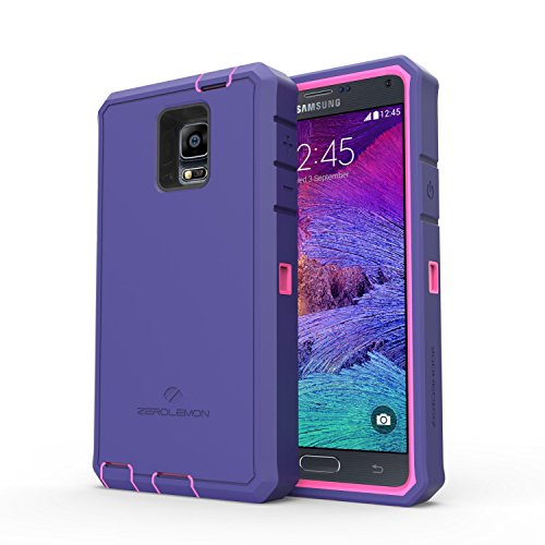 Samsung Galaxy Note 4 Rugged Case,Zerolemon ZeroShock Rugged Case + Belt Clip [Battery NOT Included] (Fits All Versions of  Galaxy Note 4) [180 days ZeroLemon Warranty Guarantee] - Pink /Purple