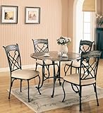 Dining Table Travertine and Marble Style Top Black Metal Base