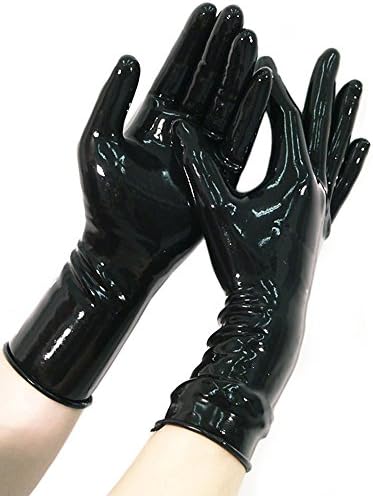 JustinLatex Black Latex Rubber Short Gloves 5 Colors (Wrist 16cm, Black)