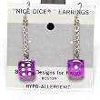 10mm Dice Dangler Earrings, Translucent Purple w/White