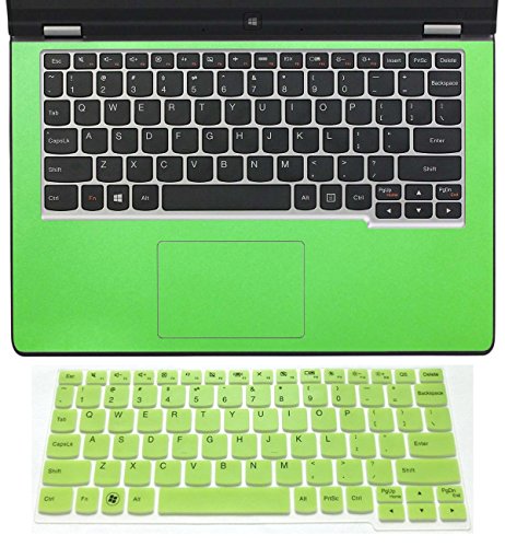 2-in-1 Wrist Palm Rest Palmrest Cover Touchpad Trackpad Touch Panel Protector +US Layout Keyboard Skin for Lenovo Yoga 2 11 11-inch Laptop (shimmery green palmrest cover+semi-green keyboard skin)