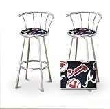 2 Atlanta Braves Baseball Soft MLB Custom Chrome Barstools with Backrest Set