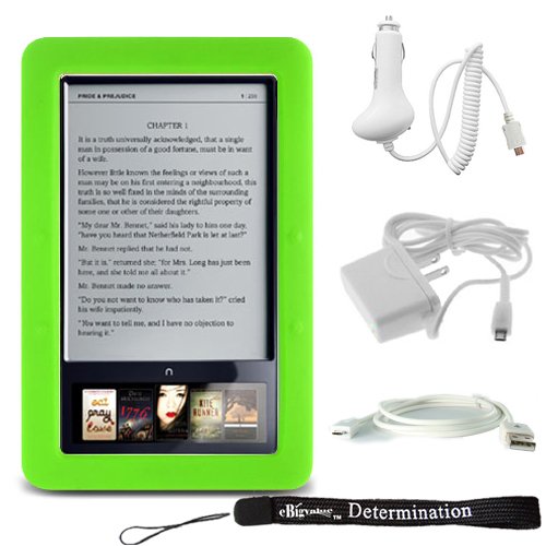 Slim High Quality Durable Silicone Skin Case Custom Made For Barnes & Noble Nook eBook Reader (Green) + Includes a 4-Inch eBigvalue Determination Hand Strap Image Slim High Quality Durable Silicone Skin Case Custom Made For Barnes & Noble Nook eBook Reader (Green) + Includes a 4-Inch eBigvalue Determination Hand Strap
