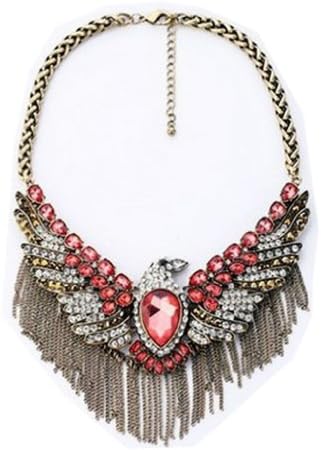 Wiipu Black Multilevel Vintage Crystal Tassels Statement Chunky Choker Eagle Necklace(D206)