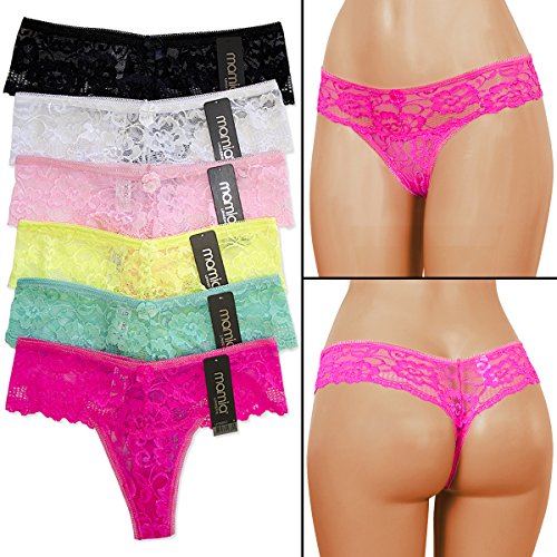 6pk Women's Stretch Floral Lace Thong Underwear Sexy Soft Panties