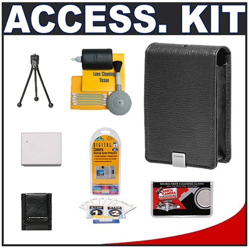 Canon PowerShot PSC-1000 Deluxe Leather Case (Grey) + NB-4L Battery + Accessory Kit for SD1100 IS, SD1000, SD600, SD400 Digital Cameras