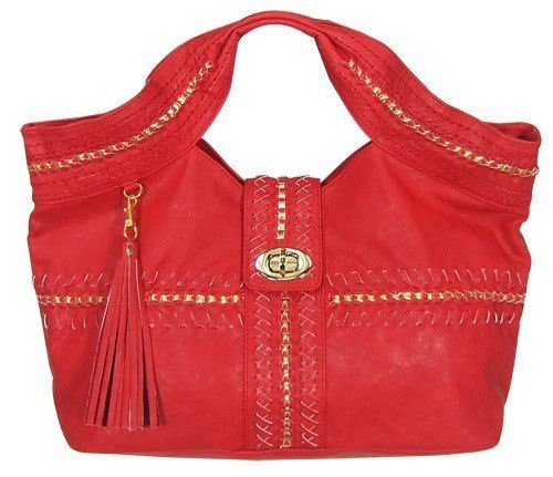 Melie Bianco Agatha Bag with Woven Trim and Turn Lock