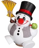 Hombre fumador hombre de nieve con chaleco, 12 cm. de alto, original de los Montes Metálicos (Erzgebirge) del arte popular del pueblo de Seiffen