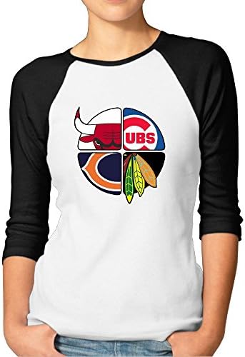 Fashion Woman Chicago Sport Team Logo Mixed 7 Split Sleeve Black [Size XL