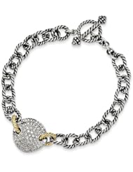 Sterling Silver 14k Yellow Gold Diamond 7.5in Link Vintage Style Bracelet