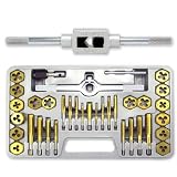 Neiko 40-Piece Titanium Coated Tap & Hexagon Die Set - SAE #4 to 1/2-Inch
