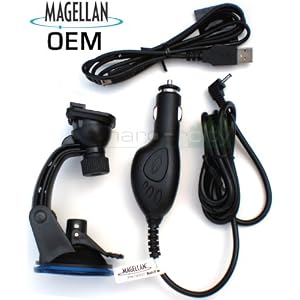 Magellan OEM Vehicle Car Charger + Windshield Suction Mount + USB Cable for Maestro 3100 4000 4050 5310 (original Magellan adapter Product)