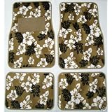 - 	 Tan Beige Hawaiian Hibiscus Carpet Front & Rear Car Truck Floor Mats by Unknown