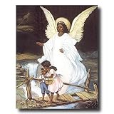 Guardian Angel With Children On Bridge African American Black Religious Home Decor Wall Picture 16x20 Art Print