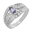Ring With 0.76ctw Precious Stones - Genuine Diamonds and Tanzanite Crafted in 14K White Gold (Size 7)