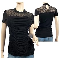 Sexy Black Laced Ruched Short Sleeve Plus Size Top