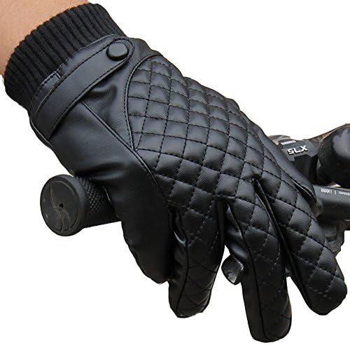 MolGym Unisex Winter Touchscreen Gloves PU Leather Gloves Windproof with Coral Fleece Inside