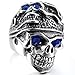 Men's Large Stainless Steel Ring Band Silver Tone Blue Skull Tribal Size8