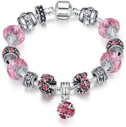 Aliliya Jewelry Signature Pave Clasp Authentic DIY Pandora Exquisite High-End Crystal Bracelet - Wild Love Retro Personality Carved (silver black pink, 20CM)