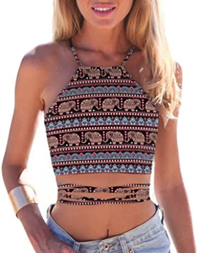 Pretty321 Women Girl Short Cute Flower Elephants Strappy Crop Top Tights Vest Camis (Onesize fit US:XS(0-2); Cute Camis Crop Tops, Amazon)