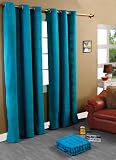 Homescapes 1 Pair of Rajput Ribbed Curtains Teal, 90 Inch Drop, 100% Cotton Ring Top, Easy care washable at home. 66x90 Inch.