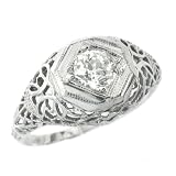 18K White Gold Antique Filigree Diamond Engagement Ring