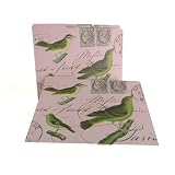 Green Birds on Pink 12 Vintage Design Manila Folders