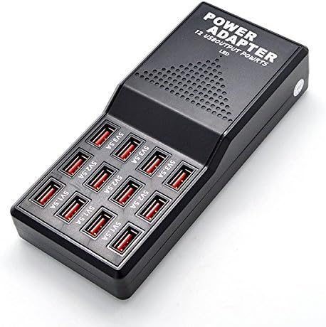 Bluelark 60W 12A 12-Port Family-sized USB Rapid Charger Charging Station (Max 3.5A for One Port) Auto Detect Technology for Home, Office, Travel, for iPhone 6 5s 5c 5, iPad Air mini, Galaxy S6 S5 S4, Note 4 3 2, the new HTC One (M8, M9), Nexus 6, Sony Xperia Z4, Z3, LG G4,G3 and More (12-port)