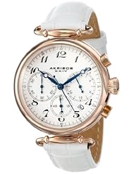 Akribos XXIV Womens AK630RGW Rose-Tone Stainless Steel and White Leather Watch