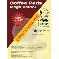 Office Pads - Megabeutel 100 St�ck - Kaffeepads einzeln verpackt - James Premium� Erlesener Kaffee ausgewogen und aromatisch mit vollem Geschmack. Als Einzelportionen R�stfrisch verpackt! Kaffee Crema Mild