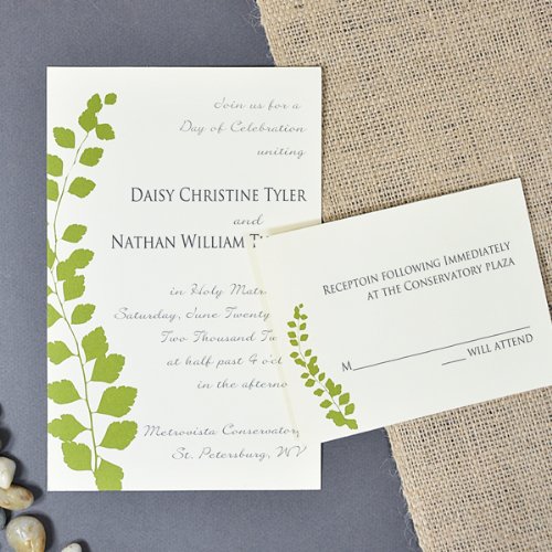 Botanical Green Leaf Wedding Invitations Kit - pack of 100