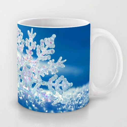 Uique Gift Choice - White 11 oz Classic White Ceramic Mugs Cutom Design with Snowflake Shape Snow Coffee Mugs/Tea Mugs/Drink Cups - Dishwasher and Microwave Safe
