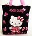 Hello Kitty Tote Bag - Beautiful Large Black & Pink Totebag with Glitter, Fur, & Jewel Detail, Great Gift Idea