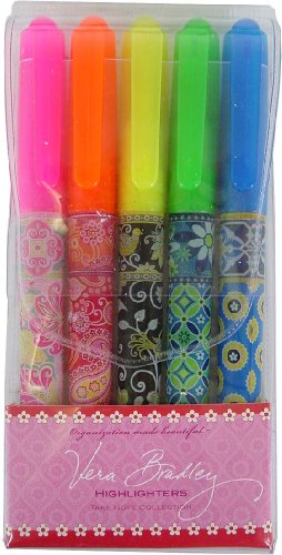 Vera Bradley Set of 5 Assorted Paisley designer highlighter markers pens Chisel Tip
