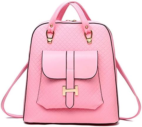 HUOHONGMEIGUI New Fashion Girls' Travel Backpack PU Leather Bag Pink