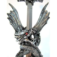 Drache mit Schwert, Sammlerst�ck, Dragonworld, Deko, 39 cm, Silber