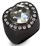 Hematite Finished Ring with Clear Heart Shaped Crystal Center